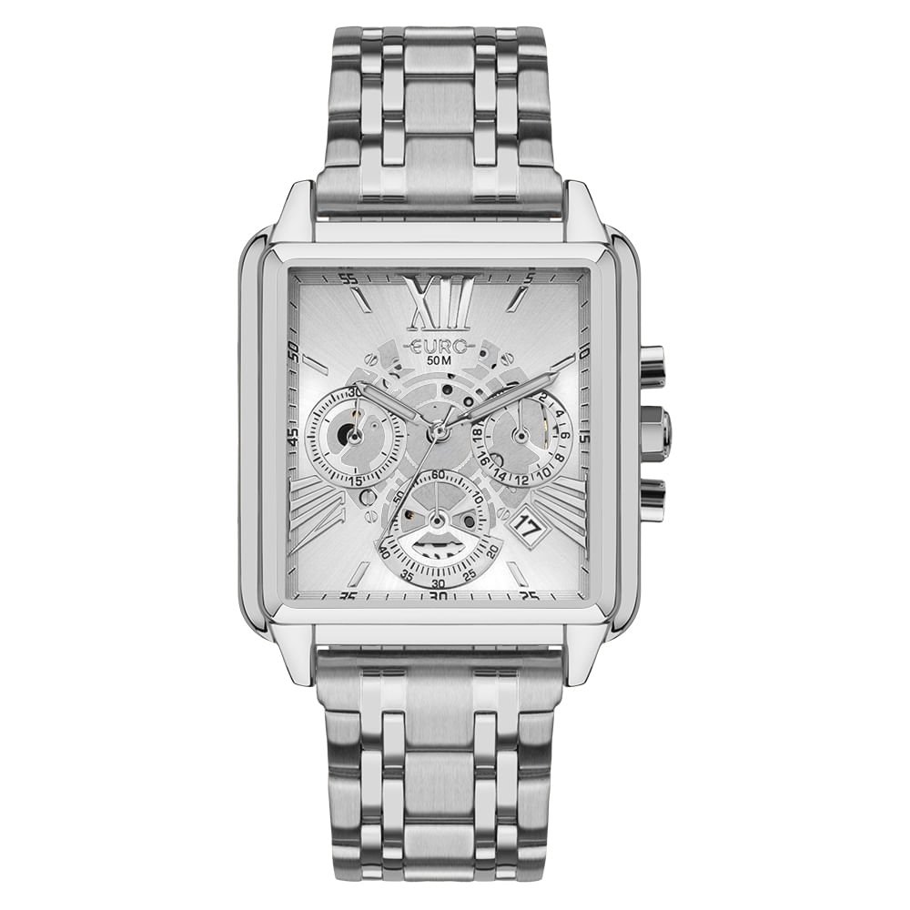 Relógio Euro Unissex Big Case Prata - EUJS26AD/4K