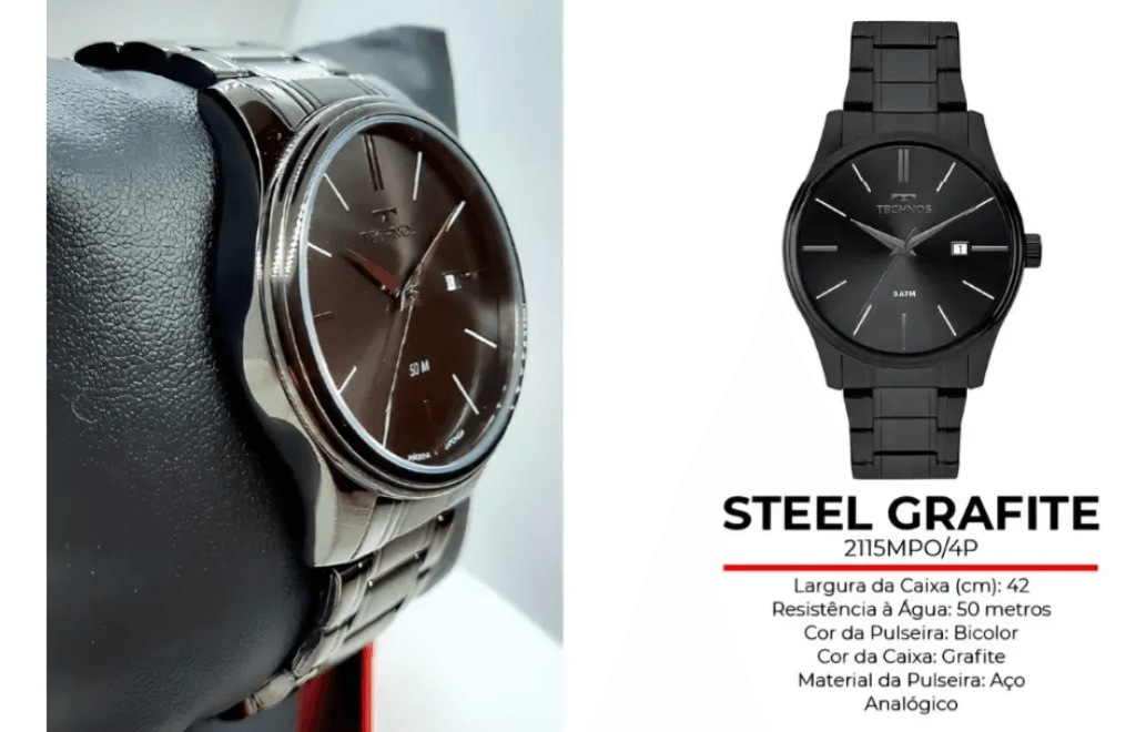 Kit Relógio Technos Masculino Steel Grafite - 2115MPO/K4P Preto 4