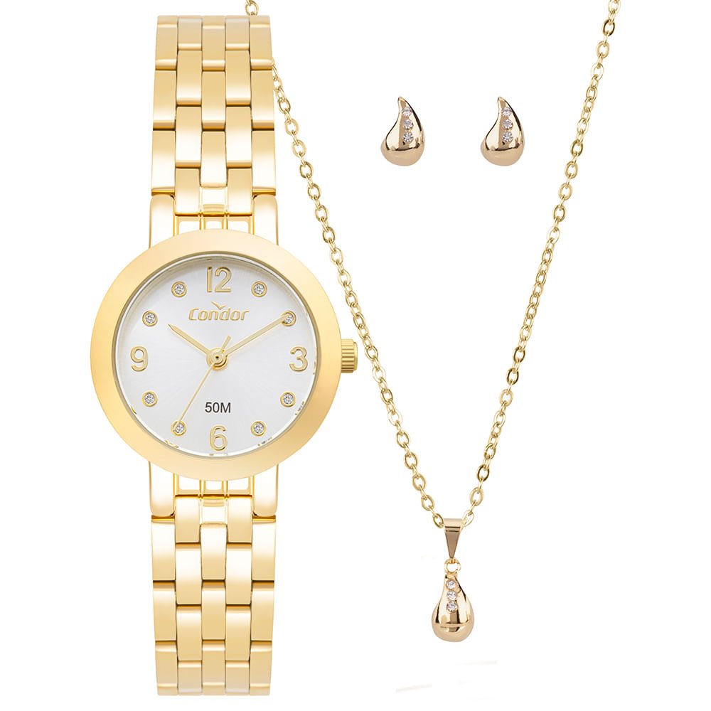 Kit relógio Condor Feminino Mini Dourado - CO2035NWZ/K4K