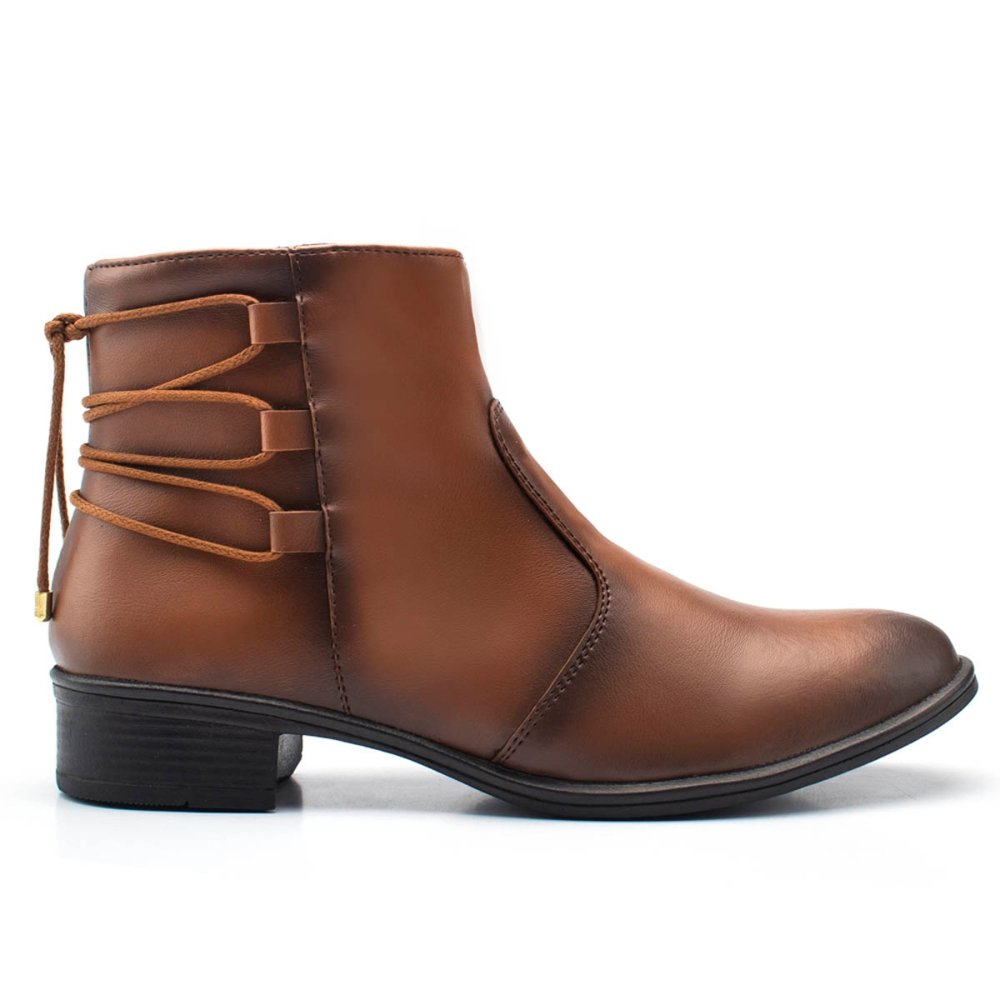 Bota Cano Curto Feminina Calce Fácil Zíper Lateral e Ajuste Moda Casual Básica Marrom 2