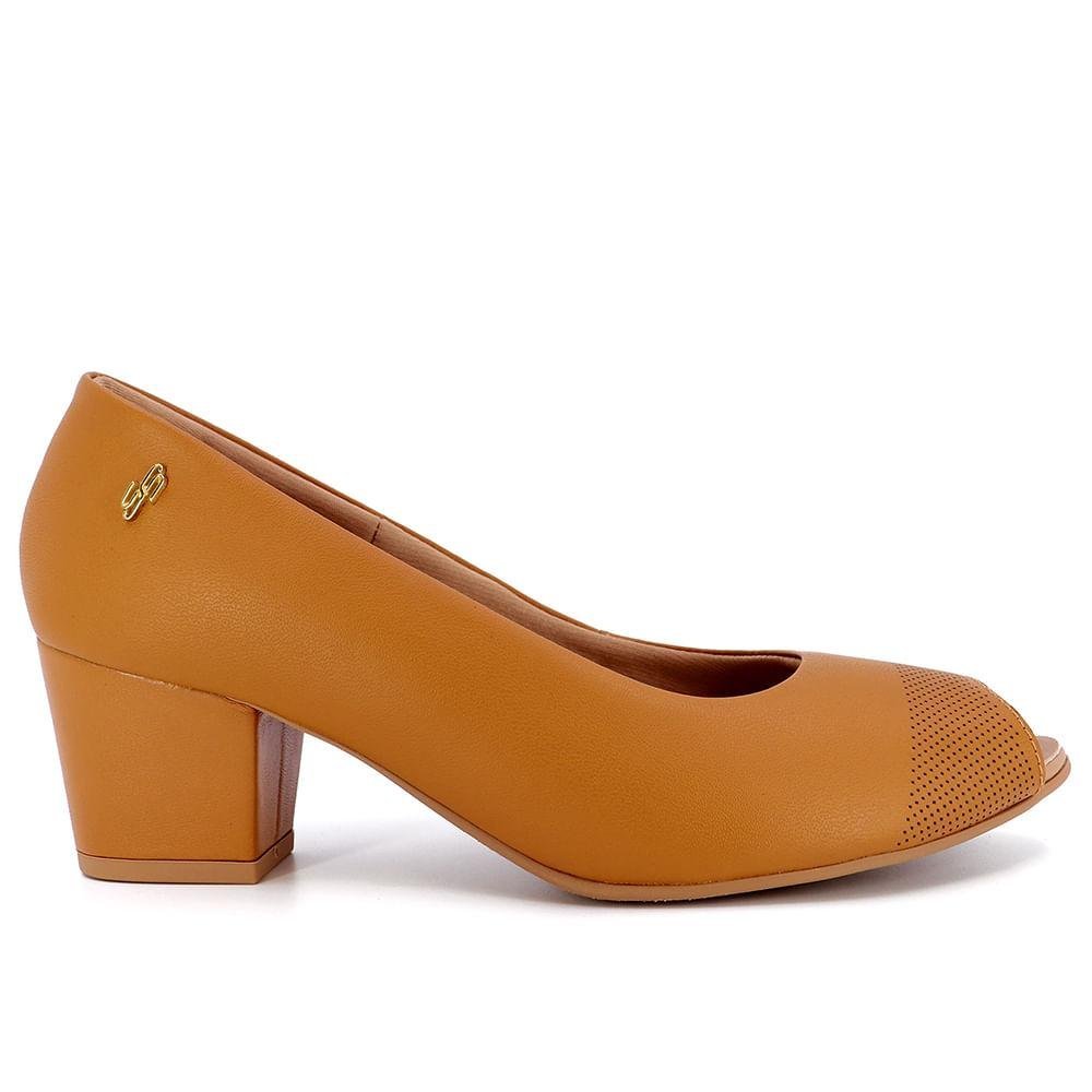 PEEP TOE USAFLEX SALTO BLOCO COURO BICO FINO REF Q6697