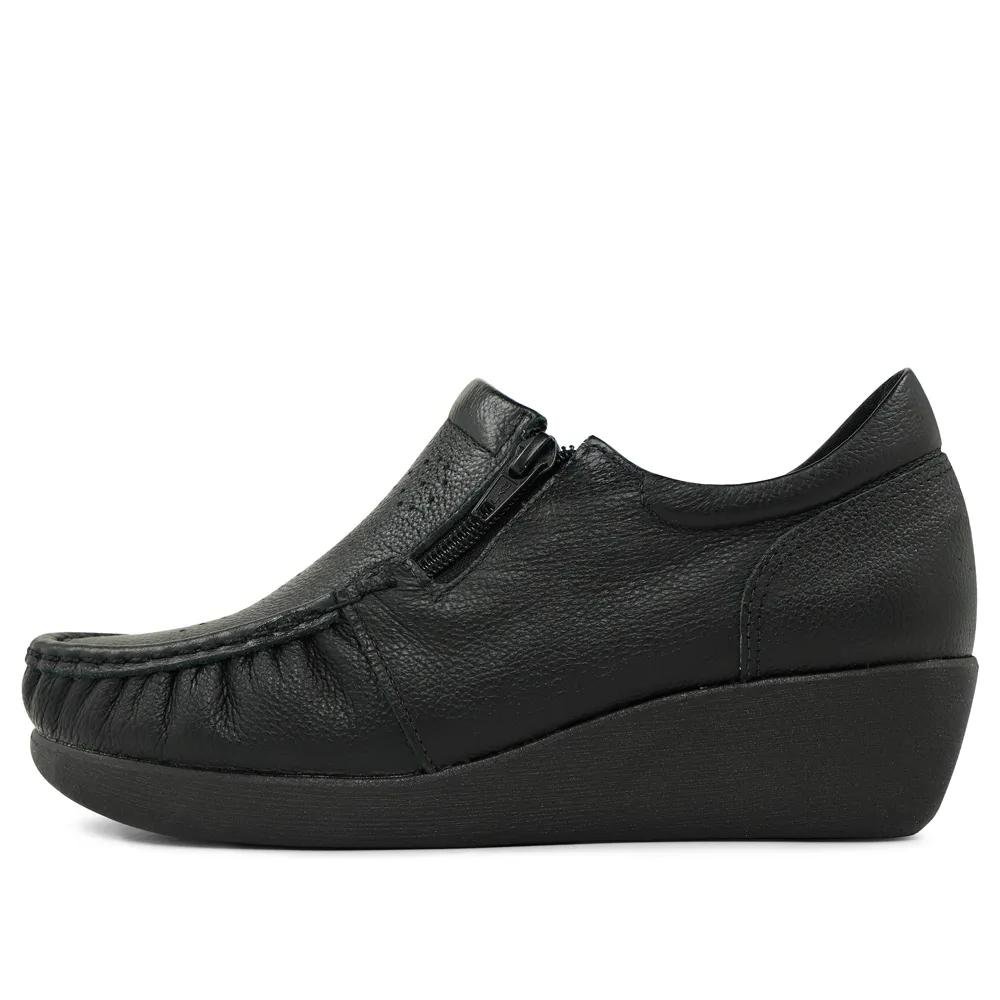 MOCASSIM USAFLEX ANABELA COURO ZIPER REF 6262PL Preto 2