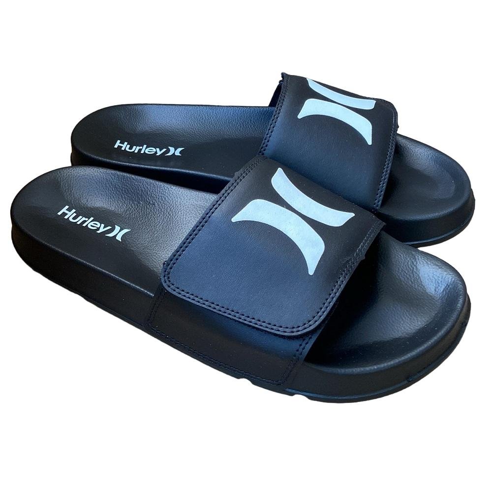 CHINELO HURLEY SLIDE ICONIC 2 FITA AUTOCOLANTE PRETO/BRANCO 2