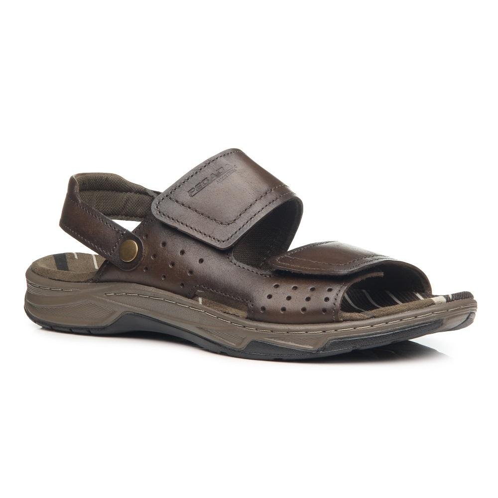 SANDALIA PEGADA EM COURO REF 132254 MASCULINO Marrom Escuro 1
