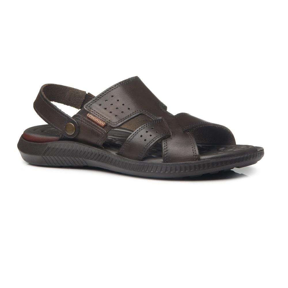 SANDALIA PEGADA EM COURO REF 133156 MASCULINO Marrom Escuro 1