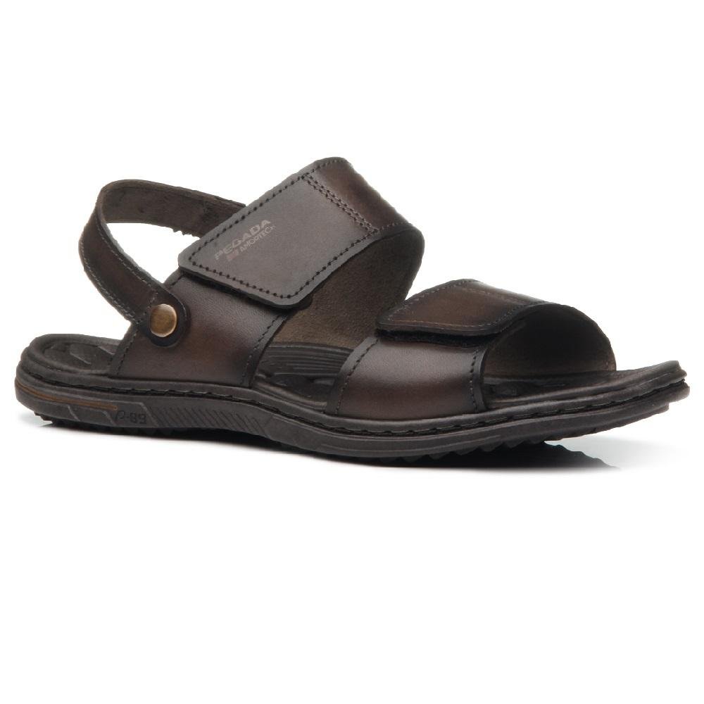SANDALIA PEGADA EM COURO REF 133303 MASCULINO Marrom Escuro 3