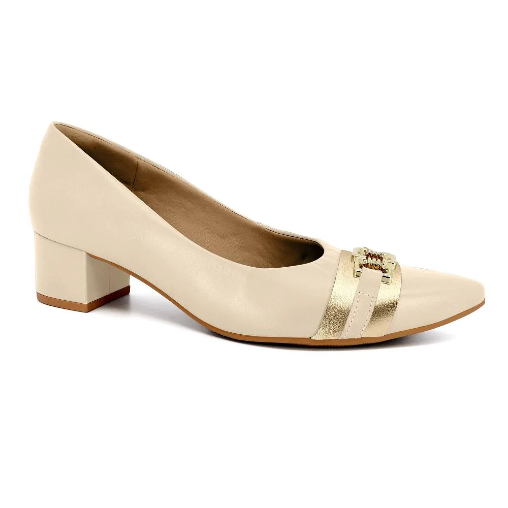 SCARPIN USAFLEX SALTO BLOCO REF MM0502 FEMININO Bege/Dourado 3