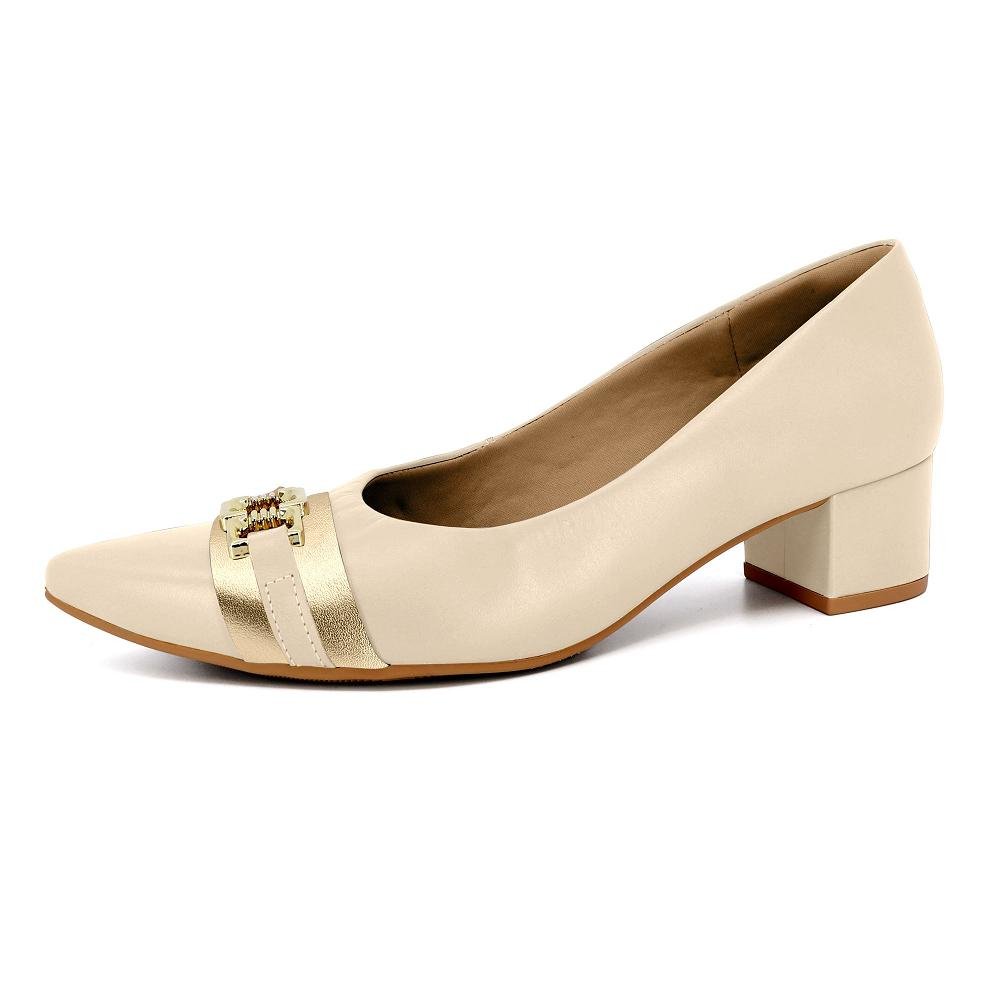SCARPIN USAFLEX SALTO BLOCO REF MM0502 FEMININO Bege/Dourado 4