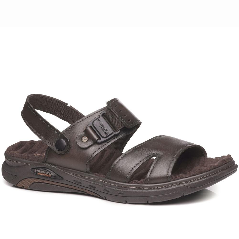 SANDALIA PEGADA EM COURO REF 134503 MASCULINO Marrom Escuro 1