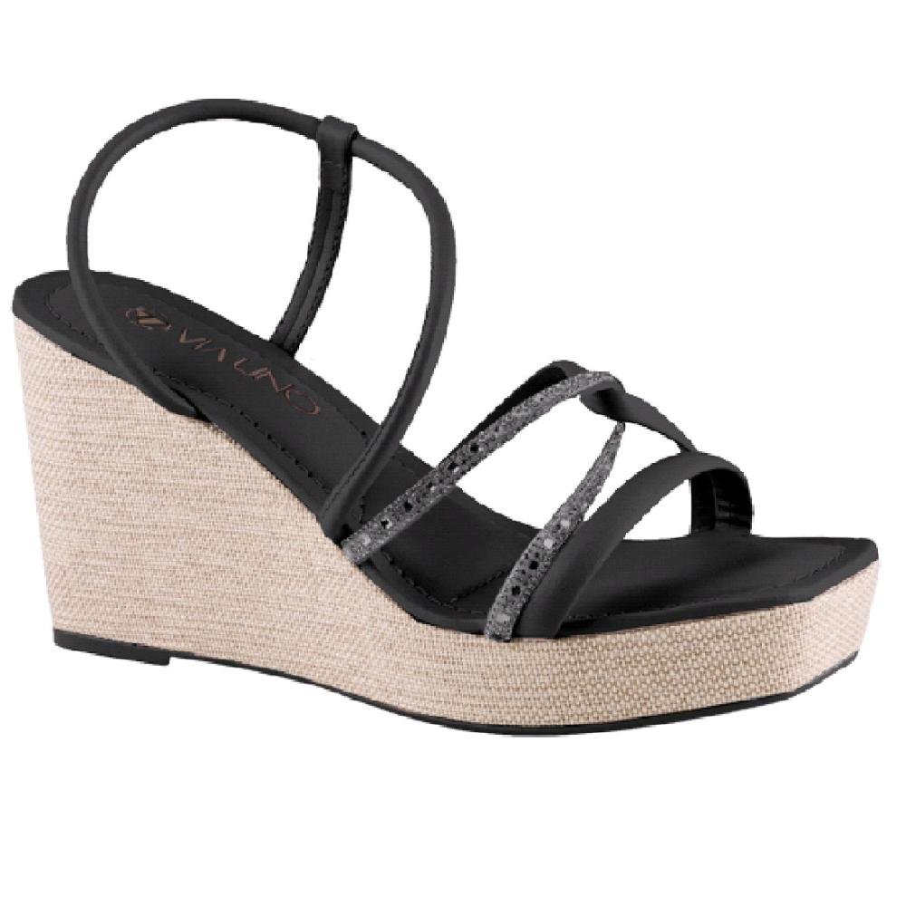 SANDALIA VIA UNO PLATAFORMA TIRAS BRILHO REF 608045SSAVV Preto 3