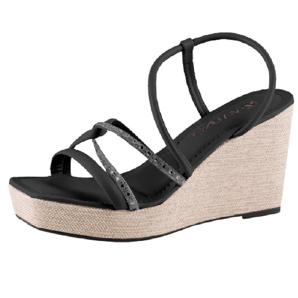 SANDALIA VIA UNO PLATAFORMA TIRAS BRILHO REF 608045SSAVV Preto 4
