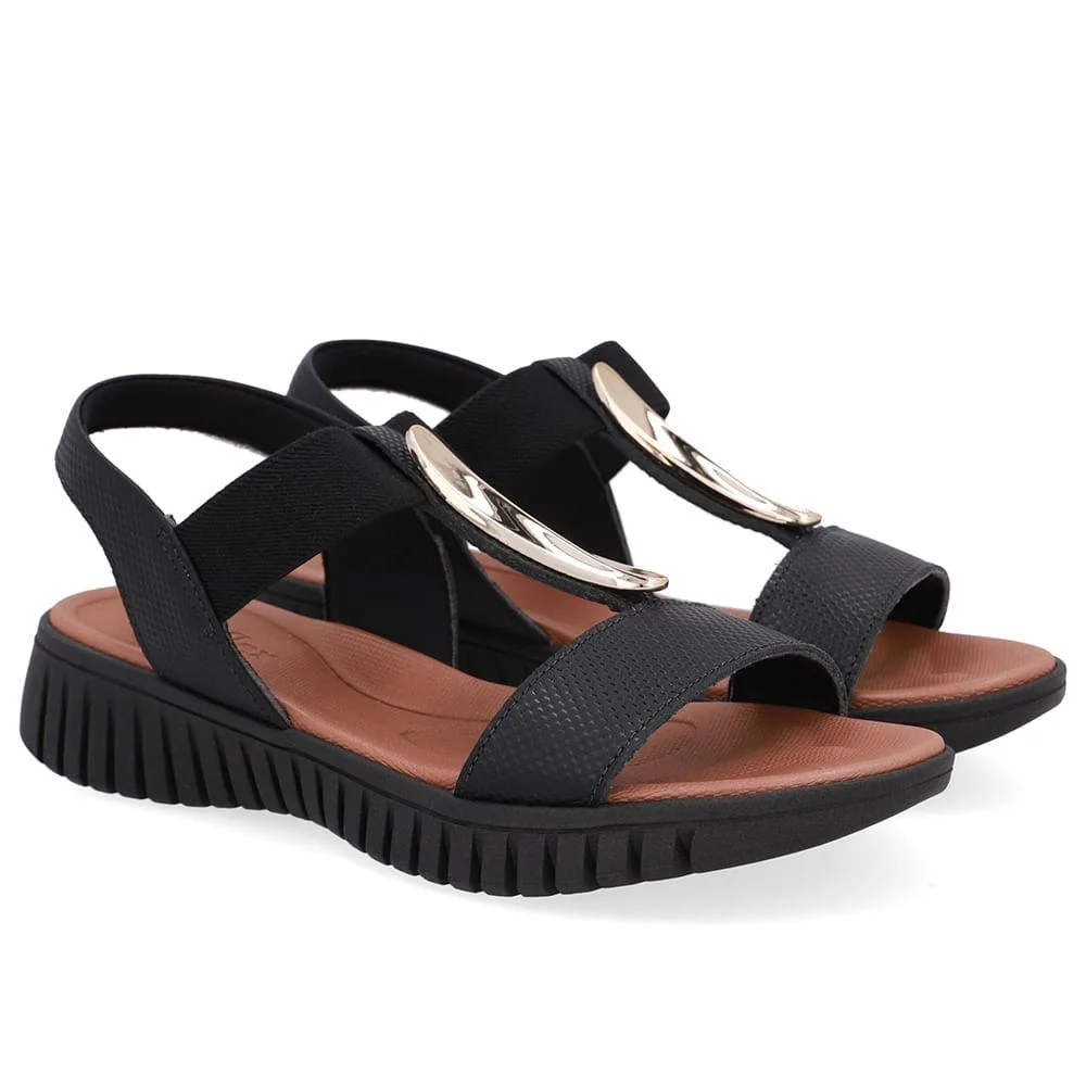 SANDALIA USAFLEX COURO EFEITE DOURADO REF UD11002 FEMININO Preto 2
