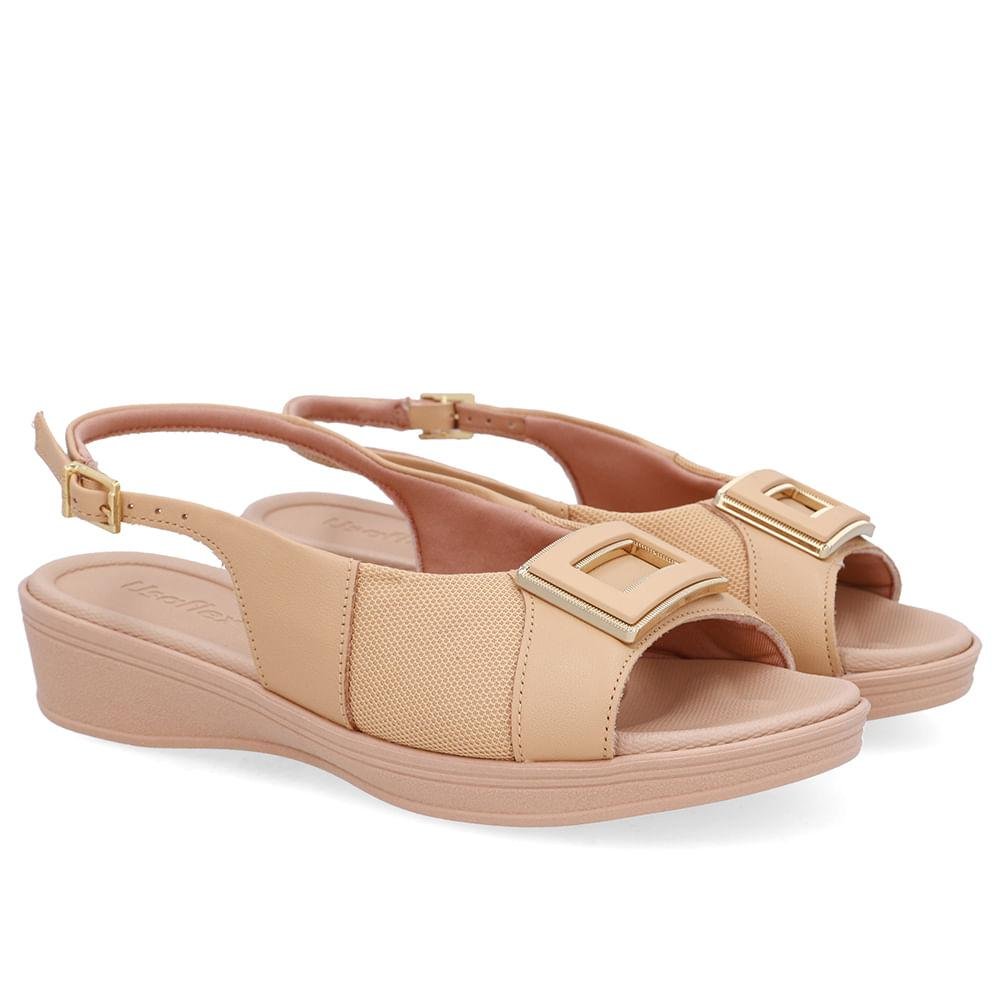 SLINGBACK USAFLEX JOANETES COURO ANABELA REF UD04003 FEMININO Creme 2