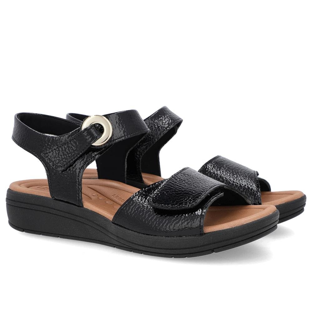 SANDALIA USAFLEX ANABELA COURO FECHOFLEX REF AK0508 FEMININO Preto 2