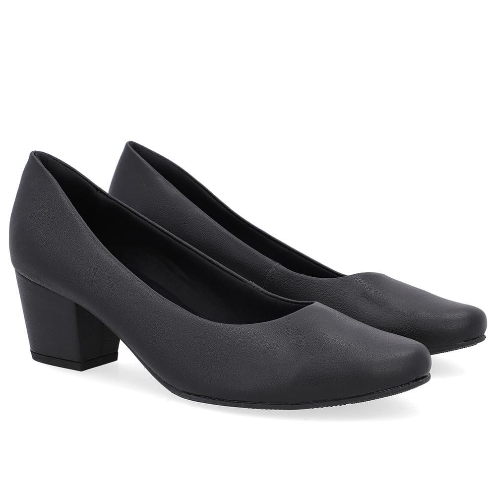 SCARPIN USAFLEX SALTO BLOCO COURO REF UD05001 FEMININO Preto 2