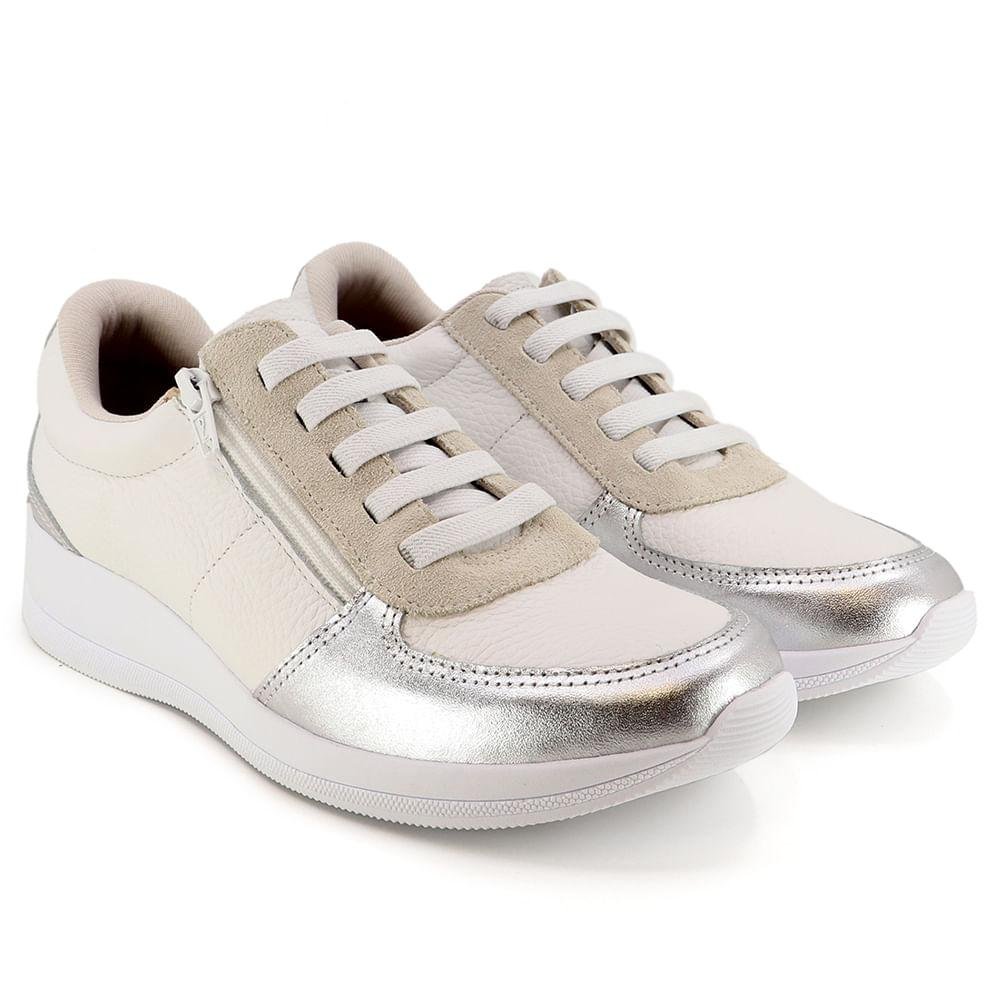 TENIS USAFLEX ELASTICO ZIPER REF AJ1202 FEMININO Branco/Prata 2