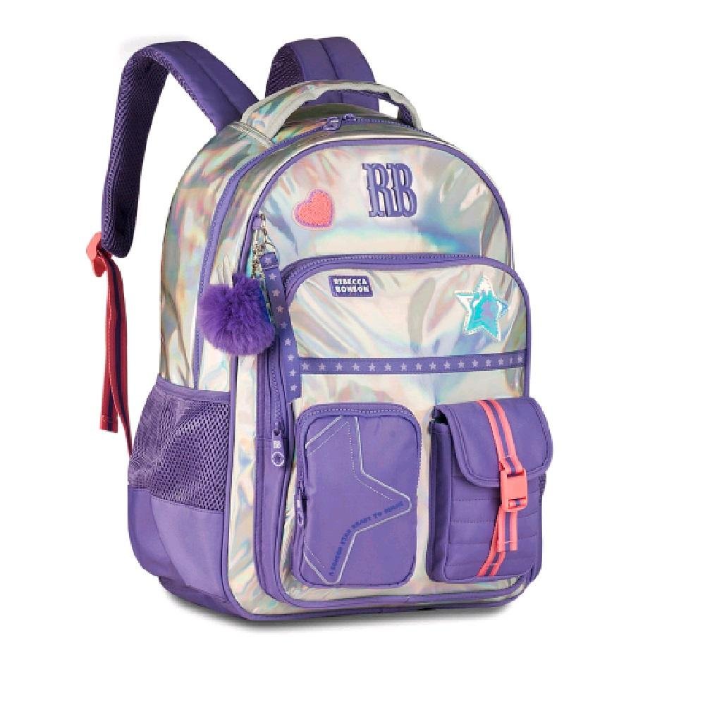 MOCHILA REBECCA BONBON HOLO SHINE DE COSTAS 17,5 REF RB27020 Prata/Lilás 3