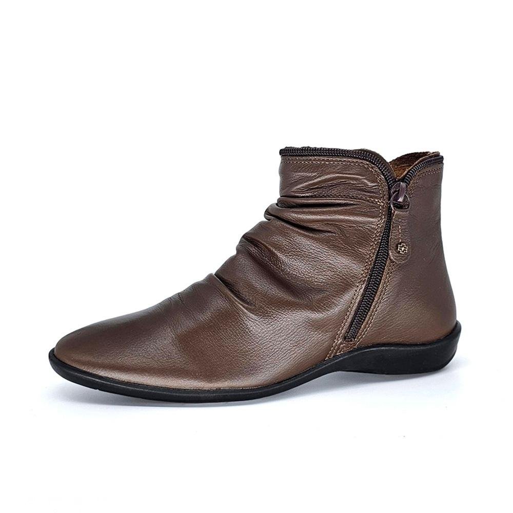 BOTA PERLATTO ANGEL COURO RUGAS ZIPER REF ANG811E FEMININO Café 2