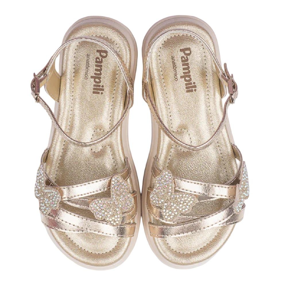 SANDALIA PAMPILI SAN FLOWER BORBOLETA REF 702067000 FEMININO Dourado 3