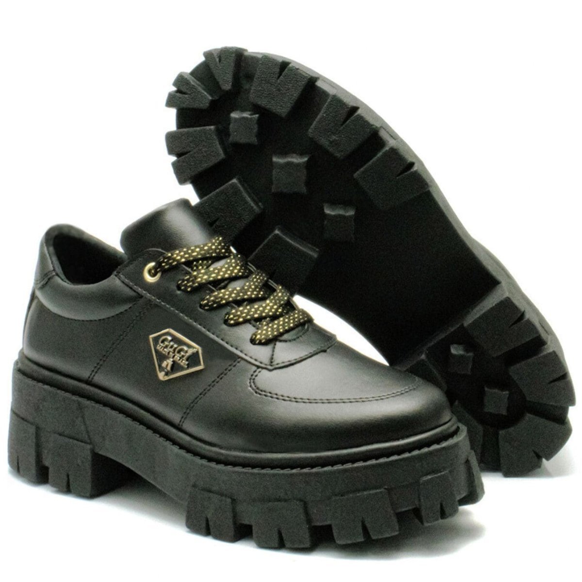 Sapato Oxford Tratorado Feminino GuGi 404-GG Blogueira de Amarracao Preto 5