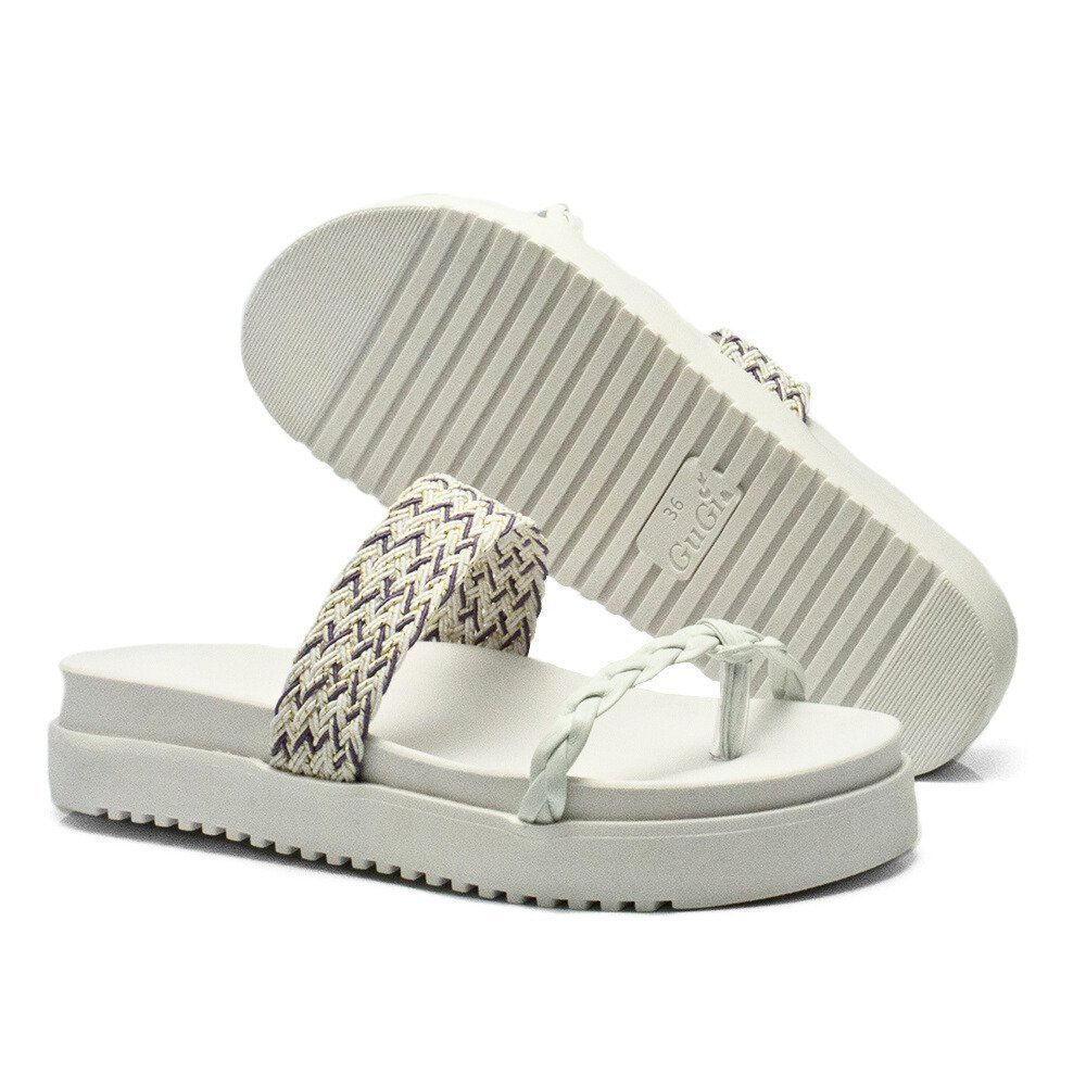 Sandalia Tresse Papete Calce Facil Plataforma GuGi Lancamento Verao 901-GG Branco 3