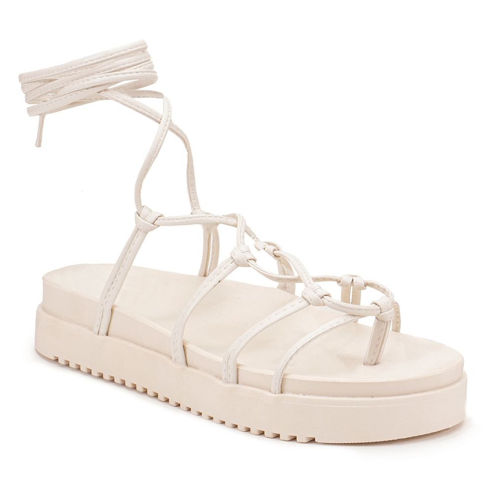 Sandalia Feminina Gladiadora de Amarrar na Perna Papete Aranha GuGi Moda Fashion Verao 904-GG Bege 4