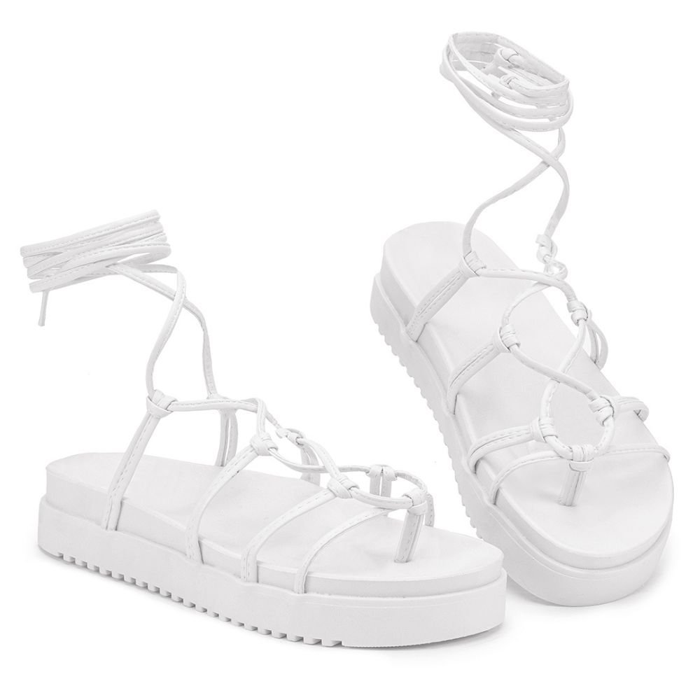 Sandalia Feminina Gladiadora de Amarrar na Perna Papete Aranha GuGi Moda Fashion Verao 904-GG Branco 2