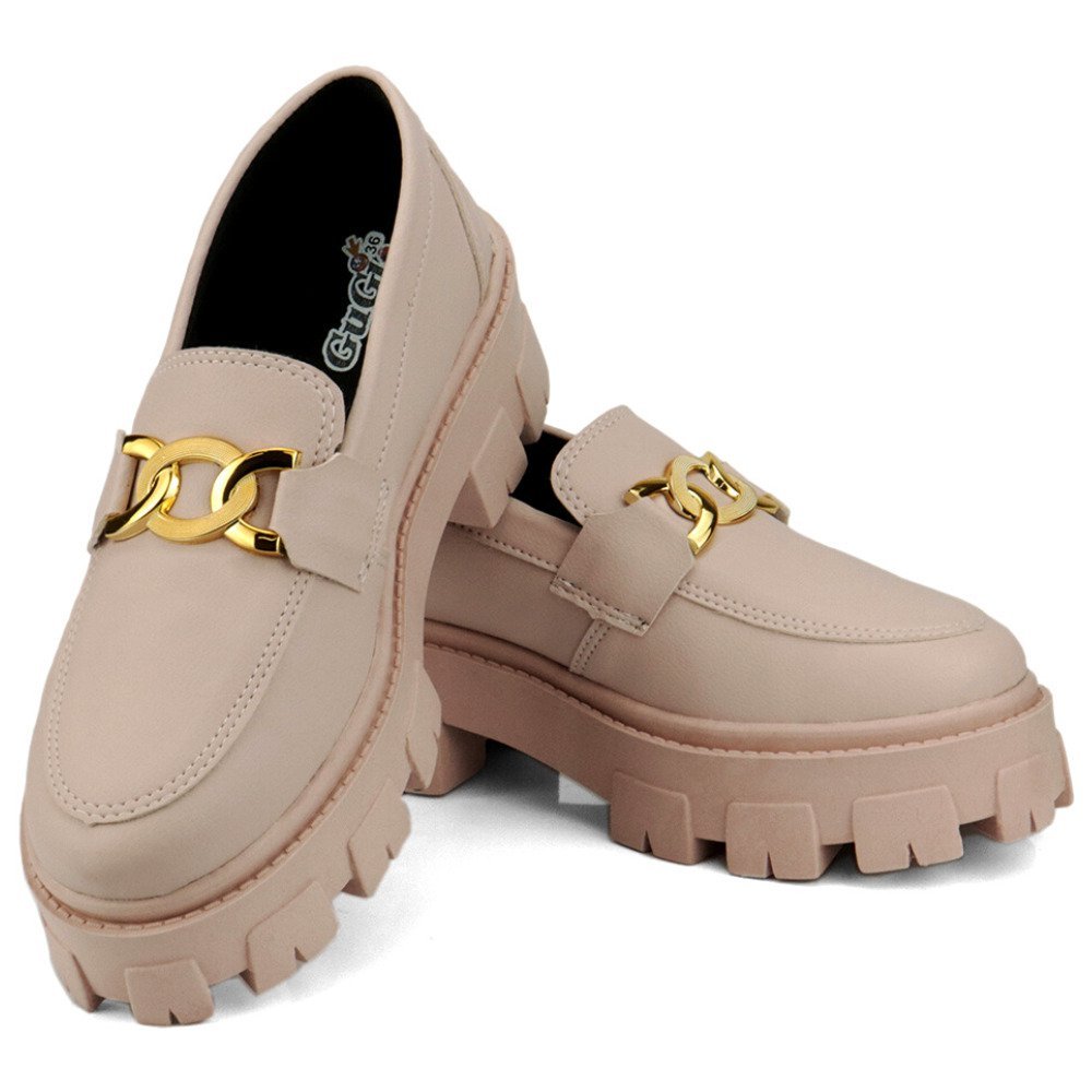 Mocassim Blogueira Feminino Tratorado Com Solado Alto Leve Sapato Plataforma Com Metal Dourado GuGi 403-GG Rosa 5