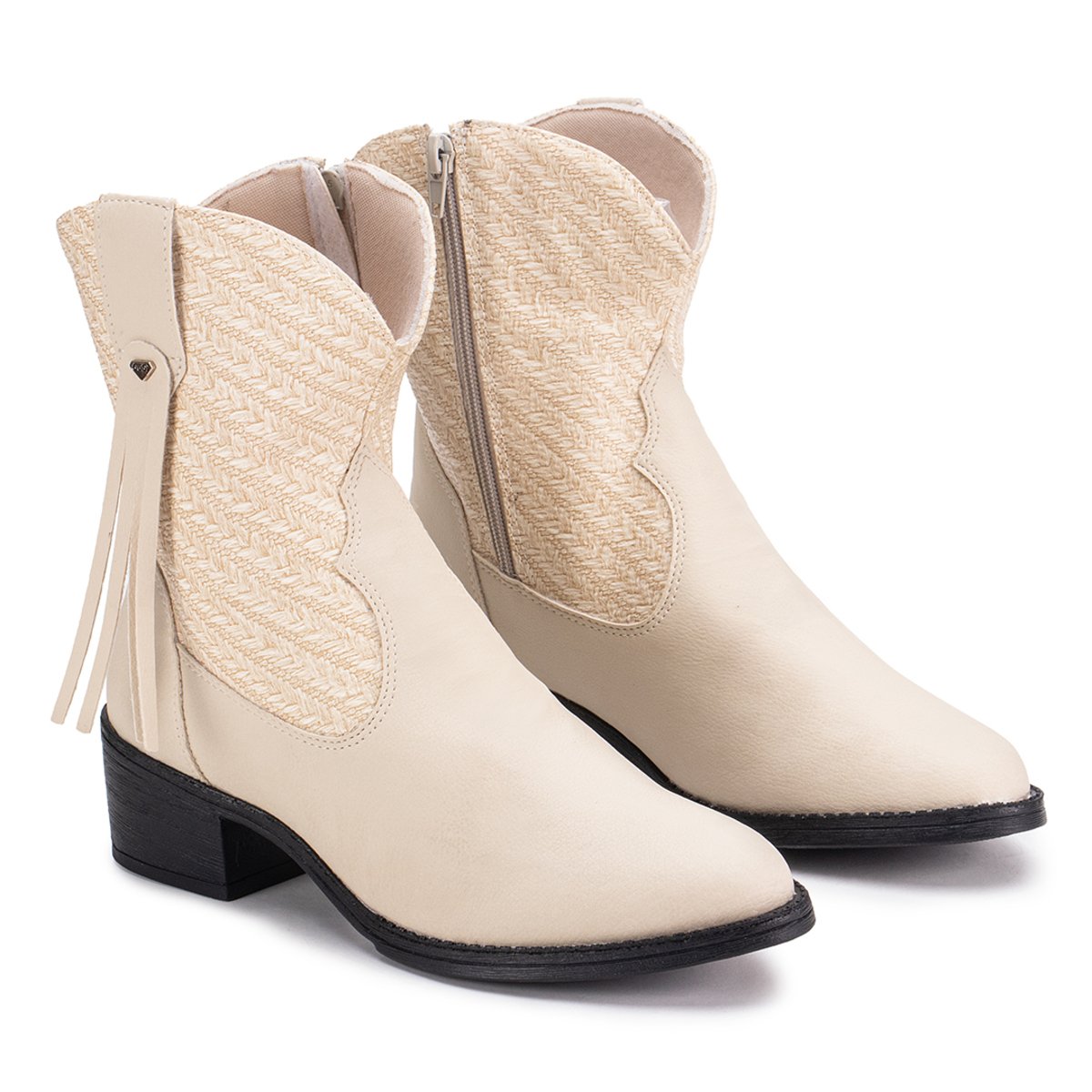 Bota Western IZA GuGi 218-GG Com Franja Cano Medio Solado Antiderrapante Bege 1