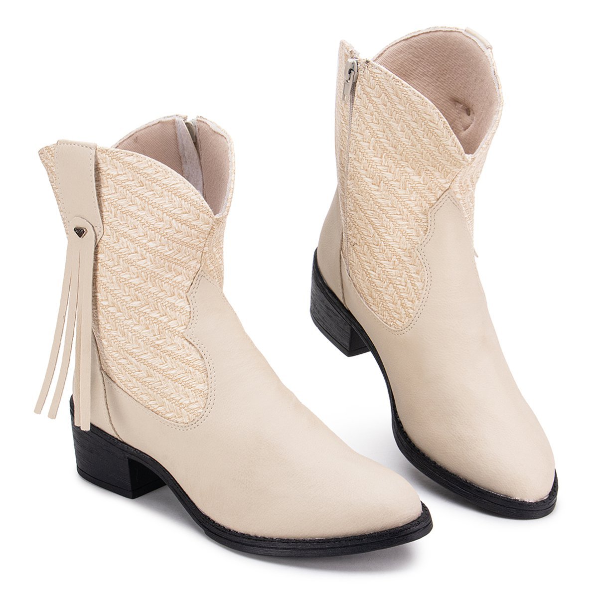 Bota Western IZA GuGi 218-GG Com Franja Cano Medio Solado Antiderrapante Bege 2