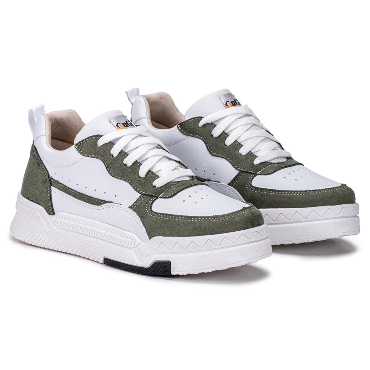 Tenis Feminino Jade Casual GuGi 623-GG Branco Com Detalhes Em Camurca Solado Antiderrapante Verde 5