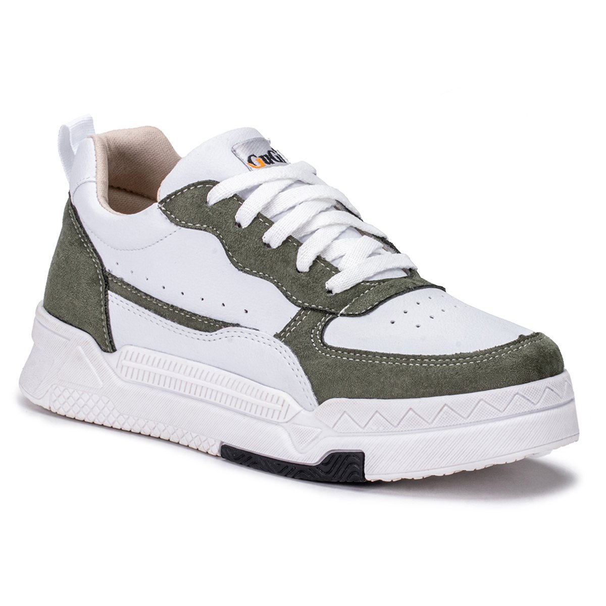 Tenis Feminino Jade Casual GuGi 623-GG Branco Com Detalhes Em Camurca Solado Antiderrapante Verde 6