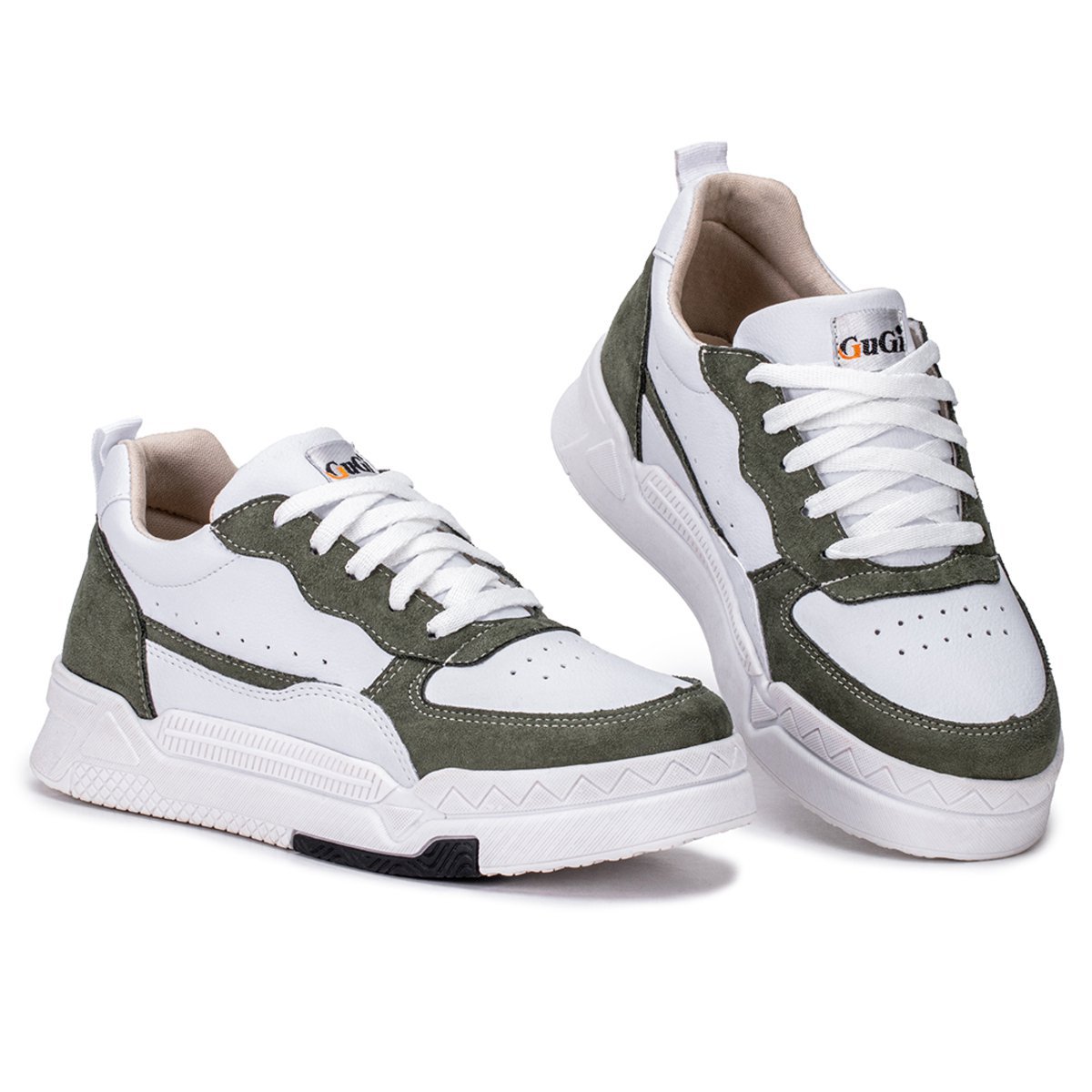 Tenis Feminino Jade Casual GuGi 623-GG Branco Com Detalhes Em Camurca Solado Antiderrapante Verde 4