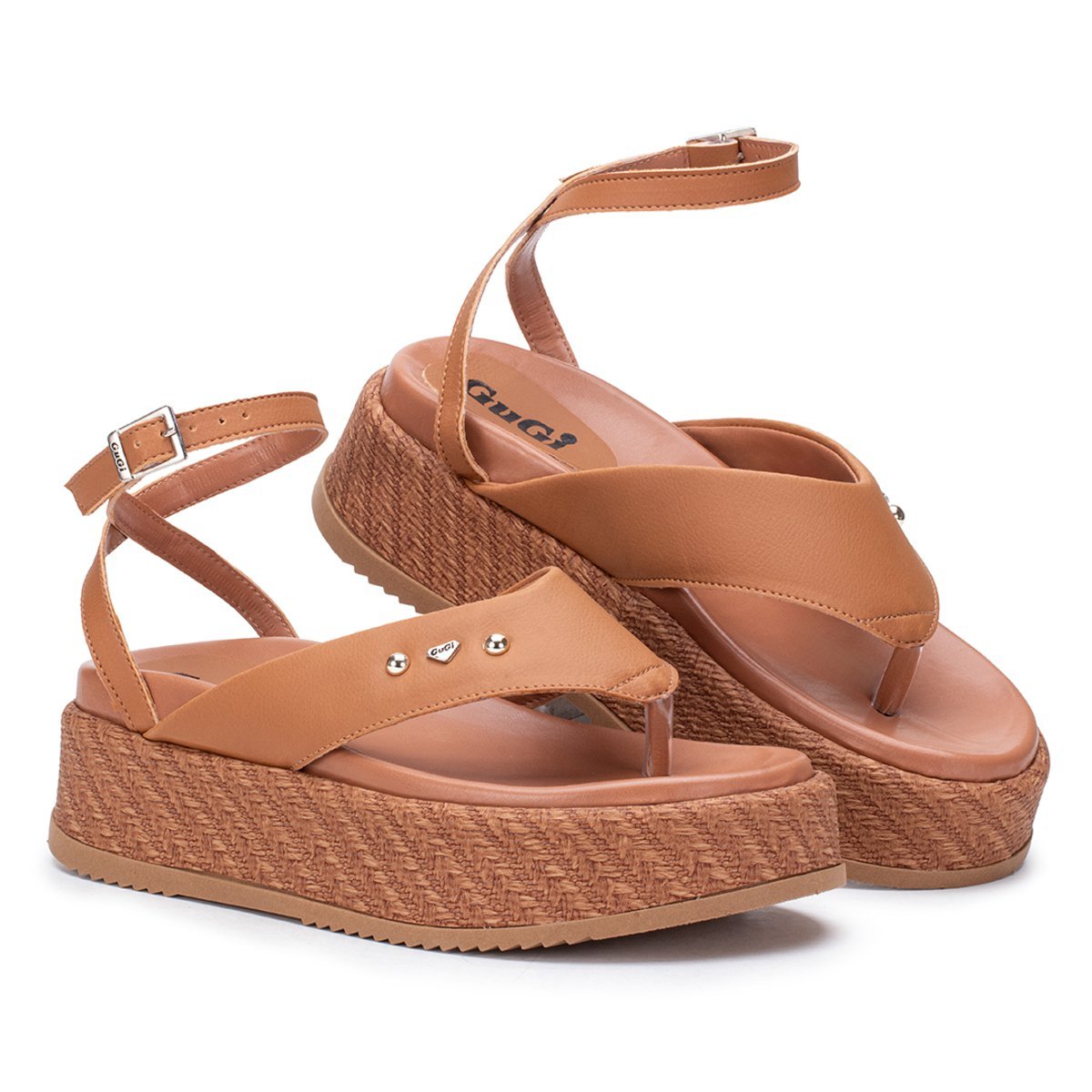 Sandalia Feminina Plataforma Anatomica Gugi Papete Asa Delta 909-GG de Amarracao Caramelo 3
