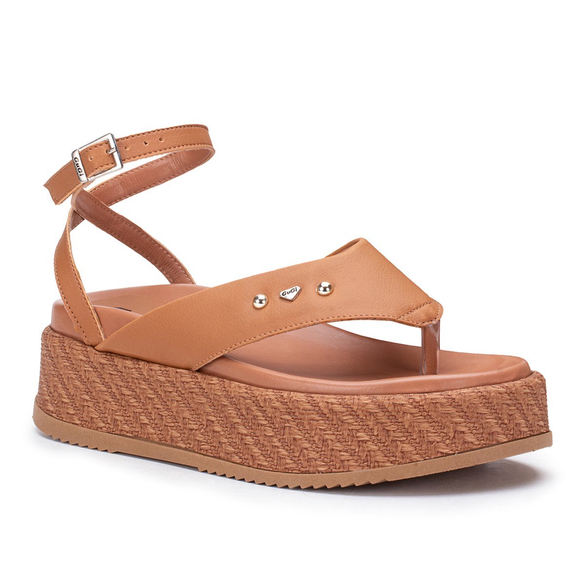 Sandalia Feminina Plataforma Anatomica Gugi Papete Asa Delta 909-GG de Amarracao Caramelo 4