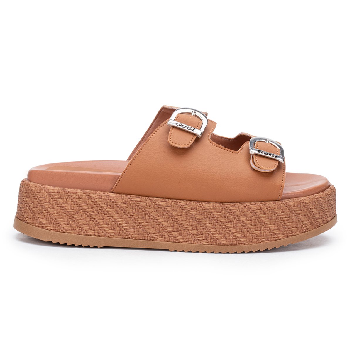 Sandalia Plataforma Feminina Aura 910-GG Papete GuGi Com Fivelas Caramelo 1