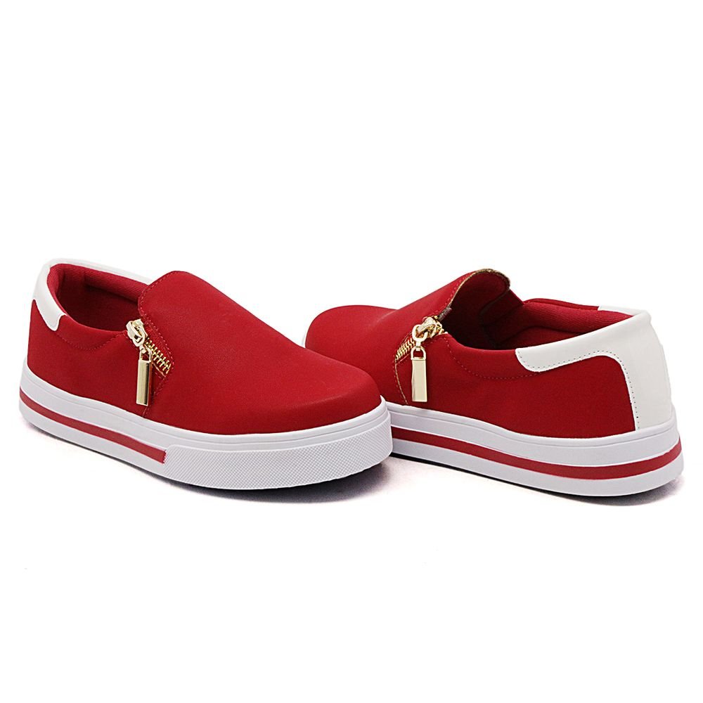 Tênis Feminino Moda Casual Ziper Calce Fácil Linha Confort Estilo Social Para Trabalho Lazer Vermelho 2