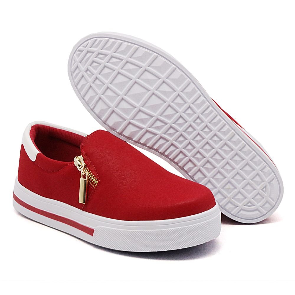Tênis Feminino Moda Casual Ziper Calce Fácil Linha Confort Estilo Social Para Trabalho Lazer Vermelho 3