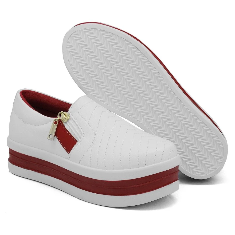 Tênis Feminino Moda Casual Calce Fácil Linha Conforto Moderno Tendência Escola Trabalho Branco 3