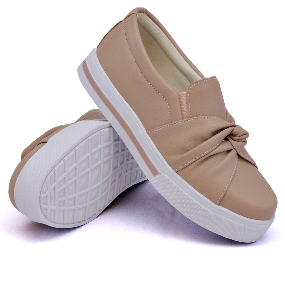 Tênis Slip On Feminino Moda Casual Calce Fácil Linha Conforto Moderno Tendência Escola Trabalho Bege 1