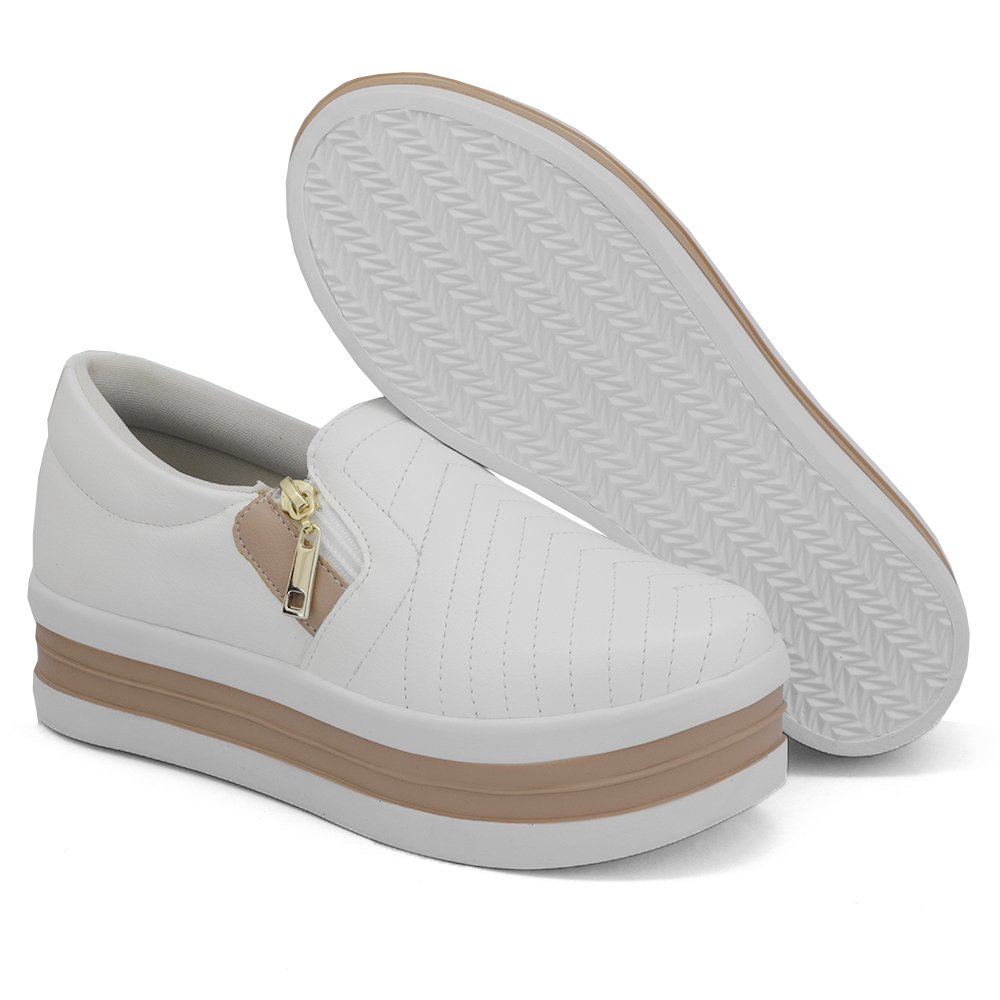 Tênis Slip on Feminino Moda Fashion Casual Calce Fácil Linha Confort Estilo Social Trabalho Lazer Branco 2
