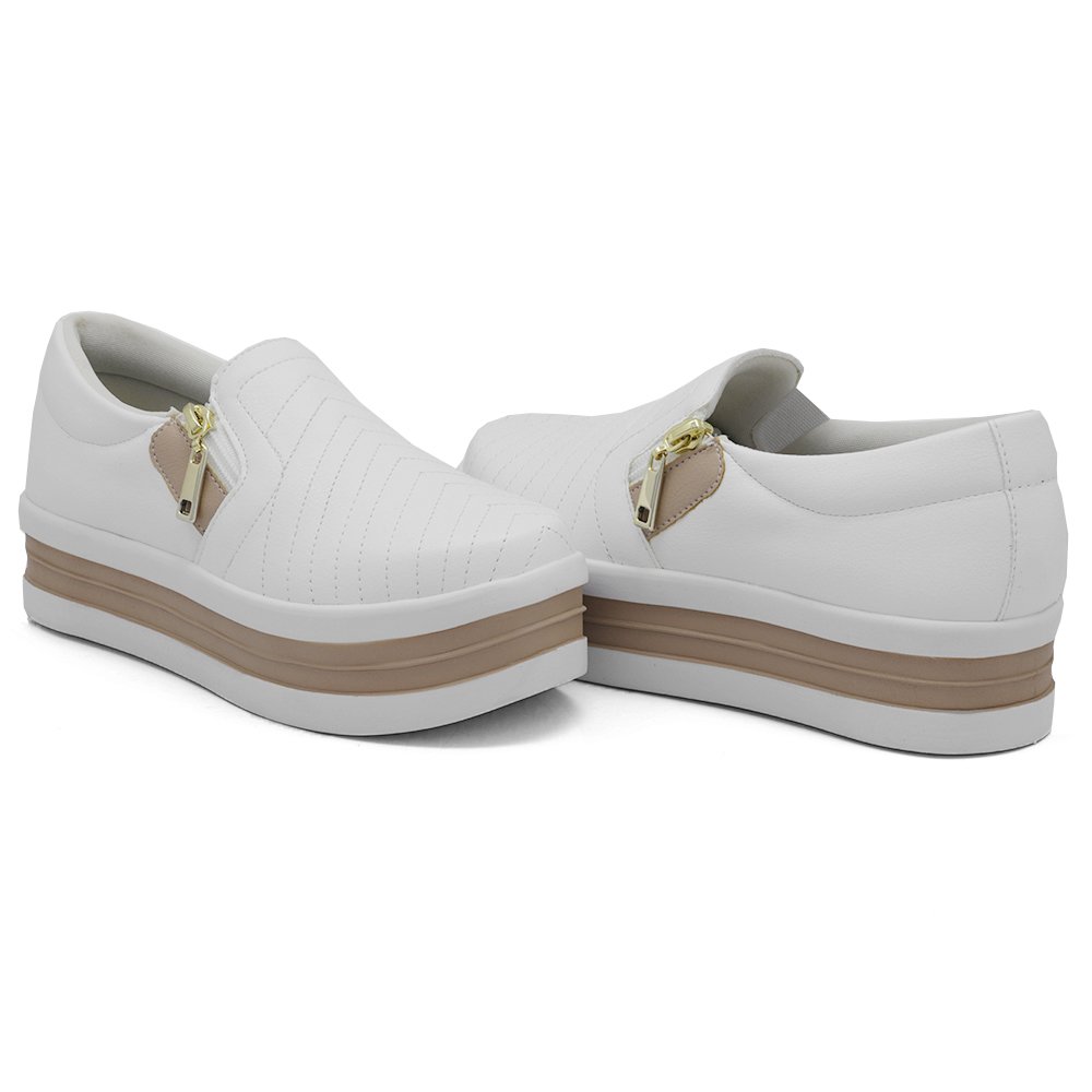 Tênis Slip on Feminino Moda Fashion Casual Calce Fácil Linha Confort Estilo Social Trabalho Lazer Branco 3
