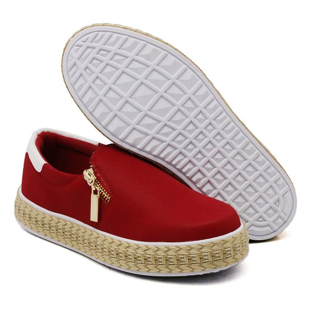 Tenis Slip On Feminino com Ziper e Sola Borracha Leve Calce Facil Sola Plataforma Dia a dia Vermelho 2