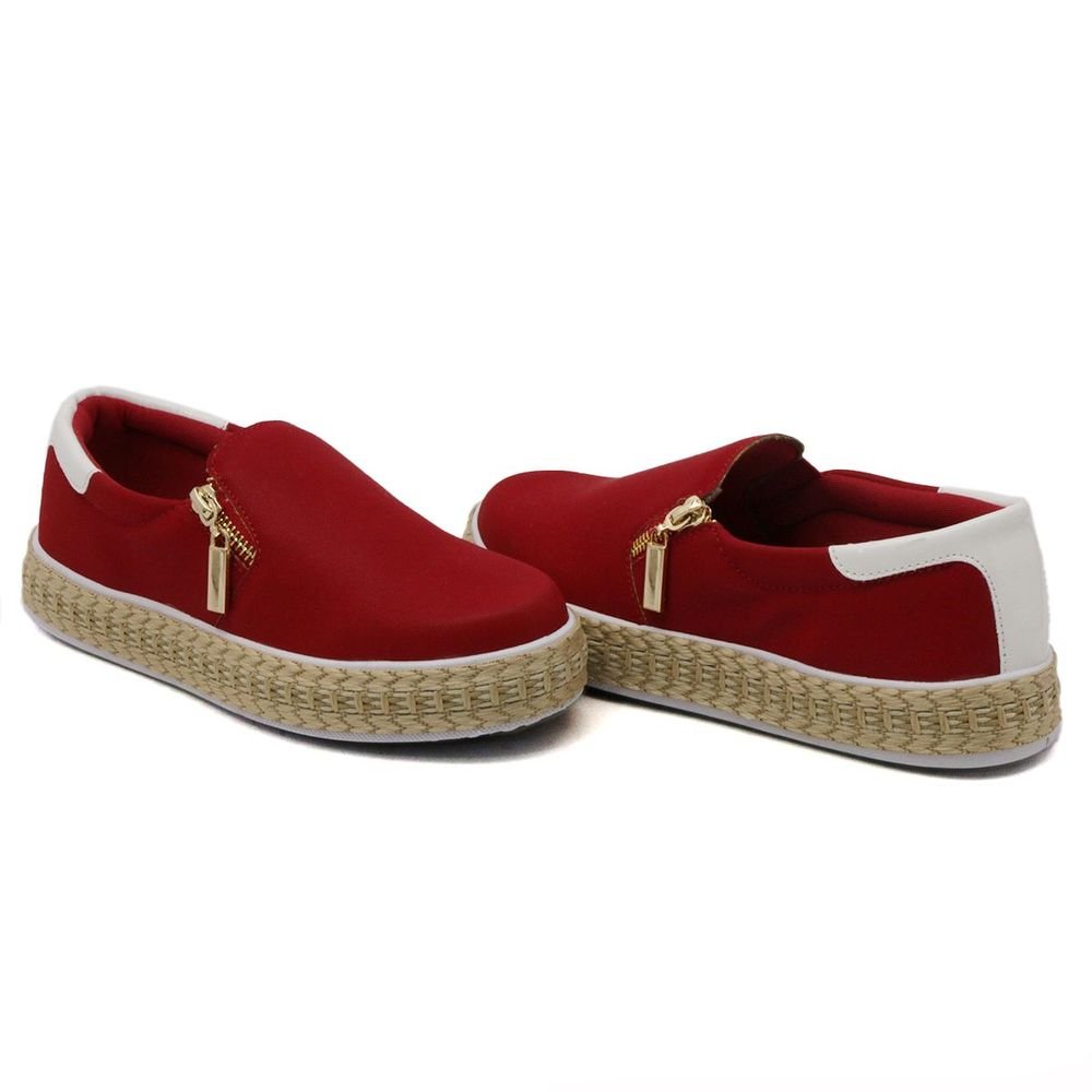 Tenis Slip On Feminino com Ziper e Sola Borracha Leve Calce Facil Sola Plataforma Dia a dia Vermelho 3