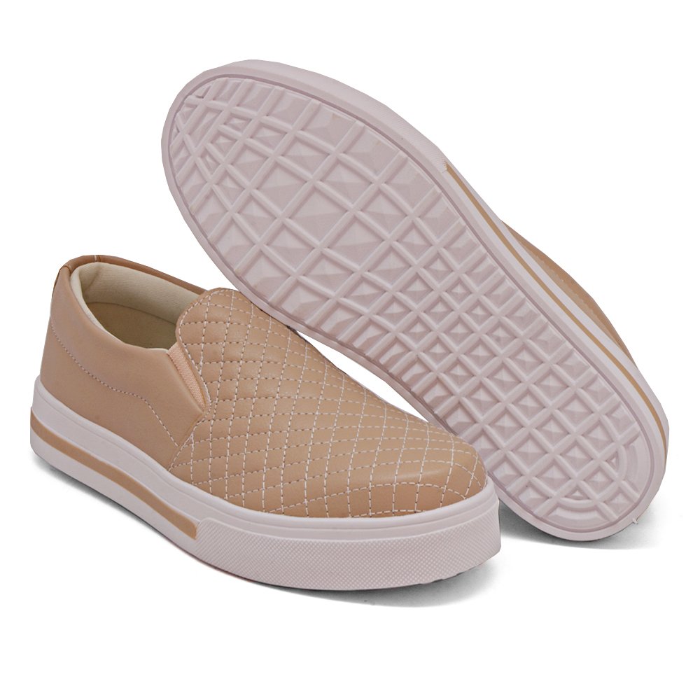 Tênis Feminino Slip On Estiloso Moda Jovem Casual Elástico Calce Fácil Leve e Confortável Rosa 2