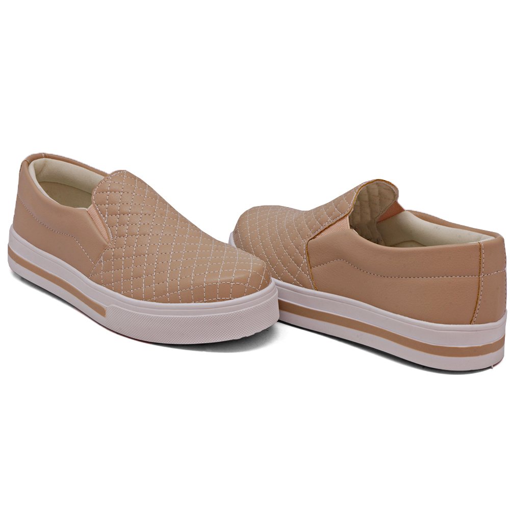Tênis Feminino Slip On Estiloso Moda Jovem Casual Elástico Calce Fácil Leve e Confortável Rosa 3