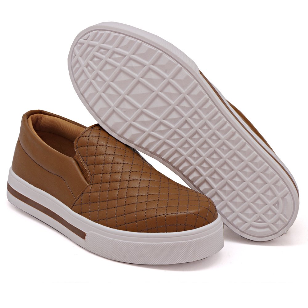 Tênis Feminino Slip On Estiloso Moda Jovem Casual Elástico Calce Fácil Leve e Confortável Marrom 2