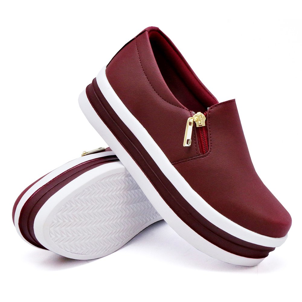 Tenis Slip On Feminino Moda Casual Ziper Calce Facil e Sola