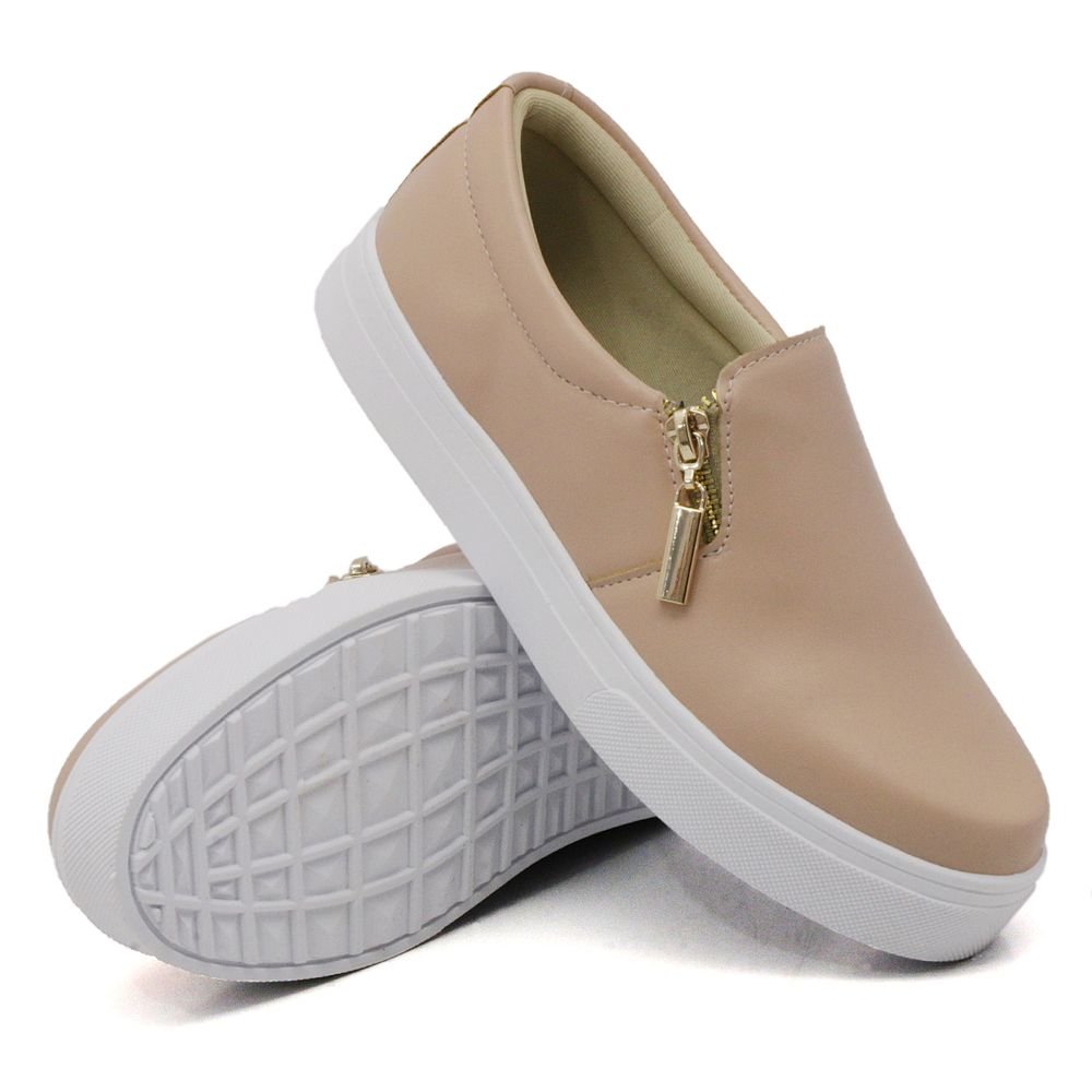 Tenis Slip On Moda Casual Fashion Feminino com Zíper Lateral Sola Leve Dia a Dia Rosa 1