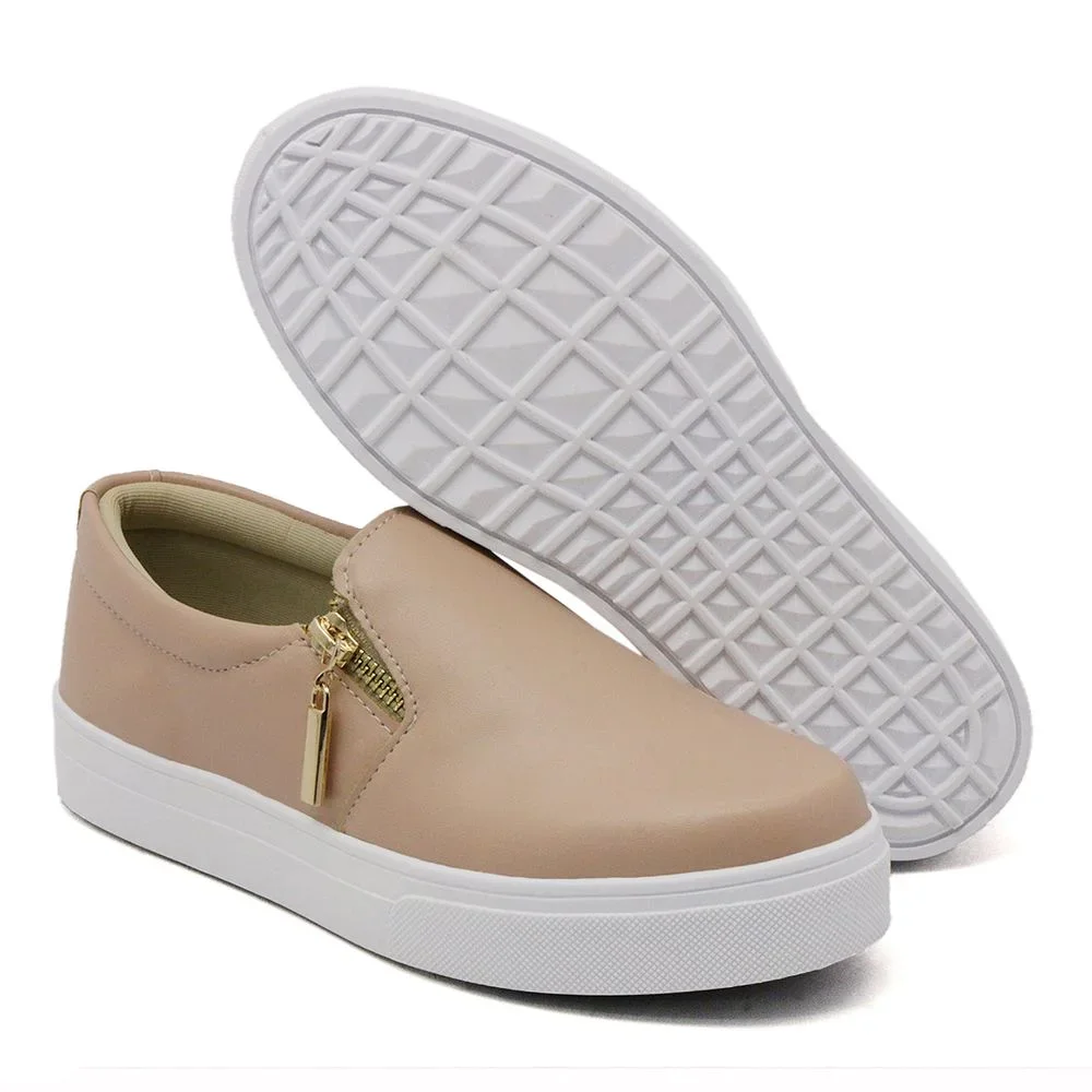 Tenis Slip On Moda Casual Fashion Feminino com Zíper Lateral Sola Leve Dia a Dia Rosa 2